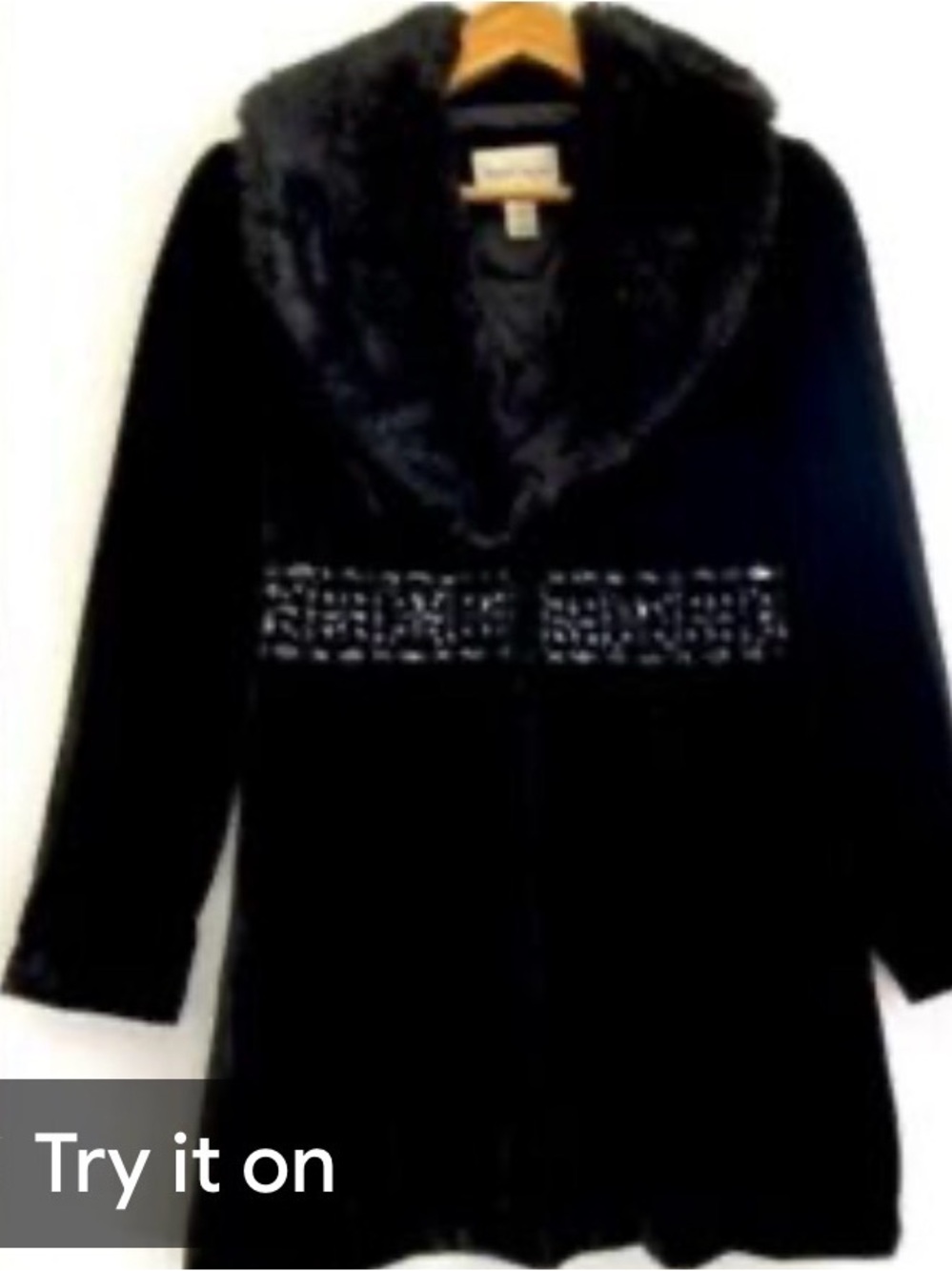 White house black market Black Coat with Faux Fur Collar with gemstone goth sz L